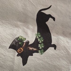 Dachshund Tea Towel With St. Patrick's Style Hat And Clovers ☘️